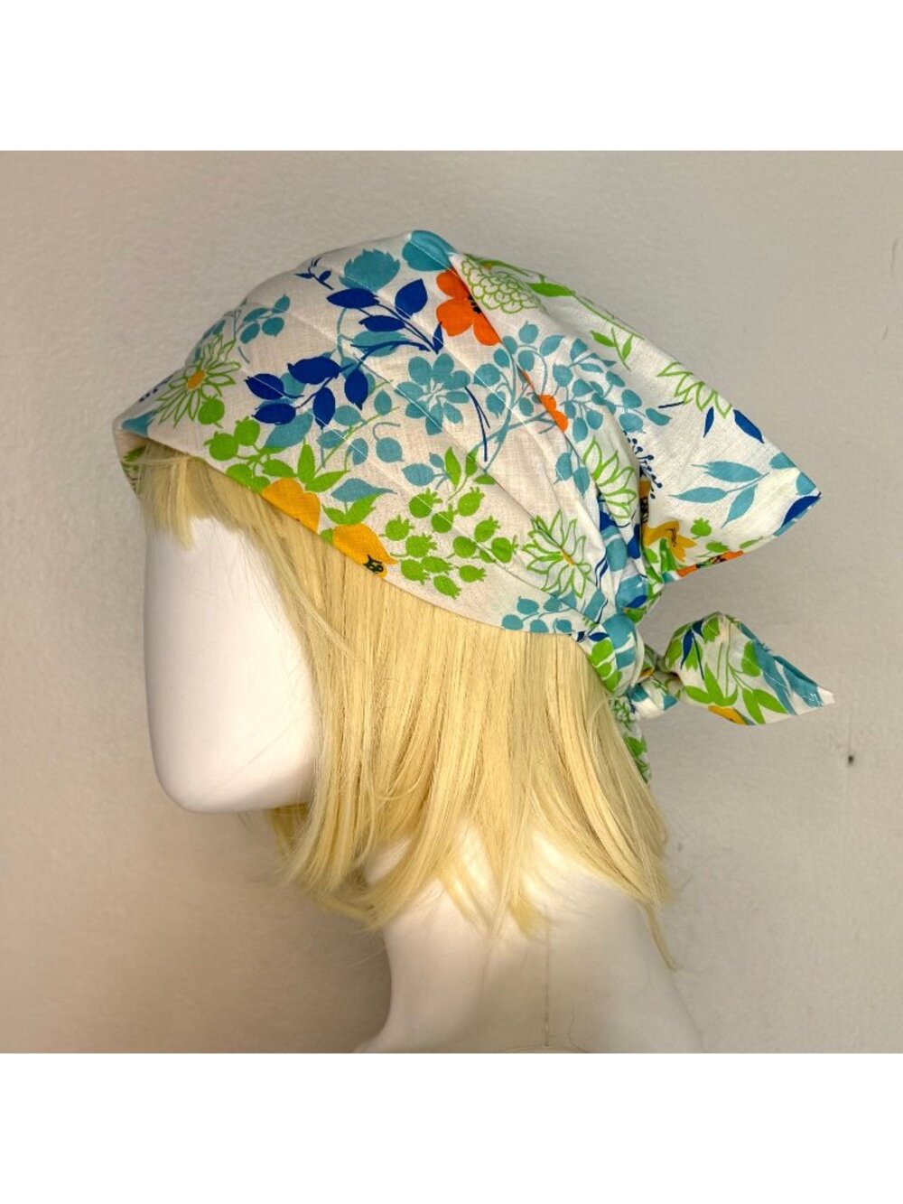 Vintage 1960s/70s Floral Head Scarf with Foam Stabilizer, Tie in Back